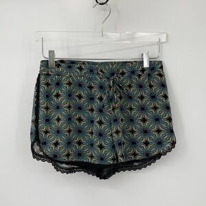 Sans Souci floral star shorts black lace trim drawstring lounge blue print Small